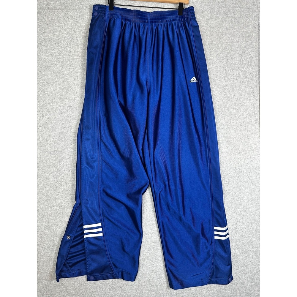 VTG 90S Adidas Tear Away Track Pants Mens XL Blue Snap Button 3 Stripe Athletic